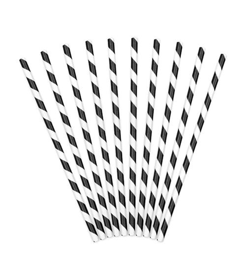 Papier-Strohhalme im 10er-Pack., schwarz-weiß, Länge: ca. 19,5 cm, ca. 5 mm Ø