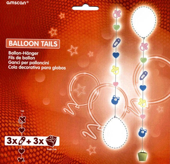 'Baby' Balloon Tails im 3er-Pack., ca. 1 m, Kunststoff + Papier, Farbe: bunt,