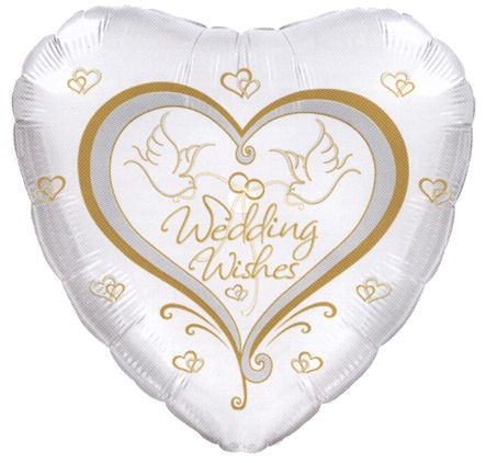 Folien-Herzballon (A) 'Wedding Wishes - Doves', ca. 45 cm Ø