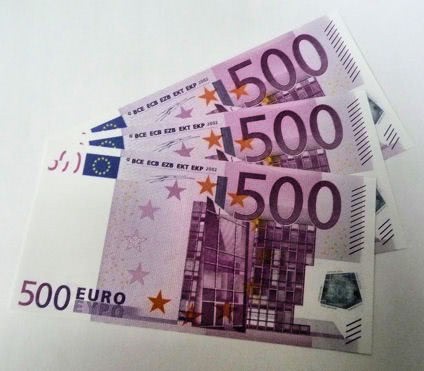 1 Stück 'Euro-Ersatz-Schein 500' 125%, einseitig, Spielgeld