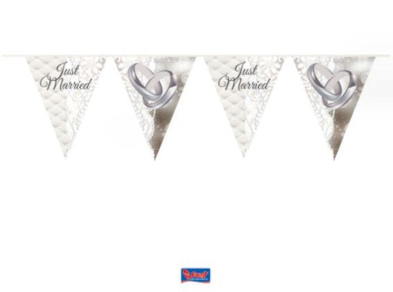'Just Married' Wimpelkette, weiß-grau, Kunststoff