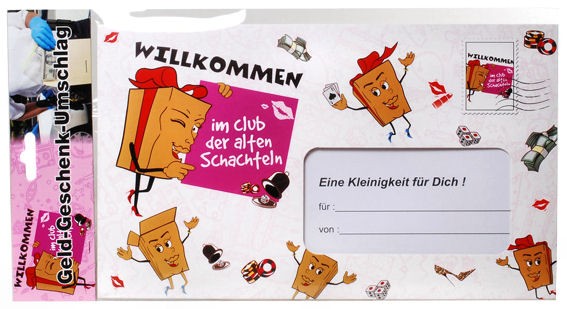 'Willkommen - alte Schachtel' Riesen-Umschlag m. Zubehör ideal für Geldgeschenke