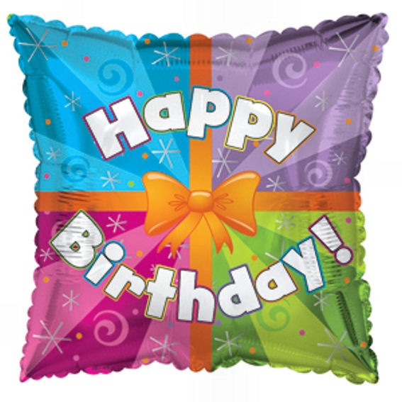 Folien-Quadratballon (A) 'Happy Birthday - Colorful Presents', ca. 43 cm Ø