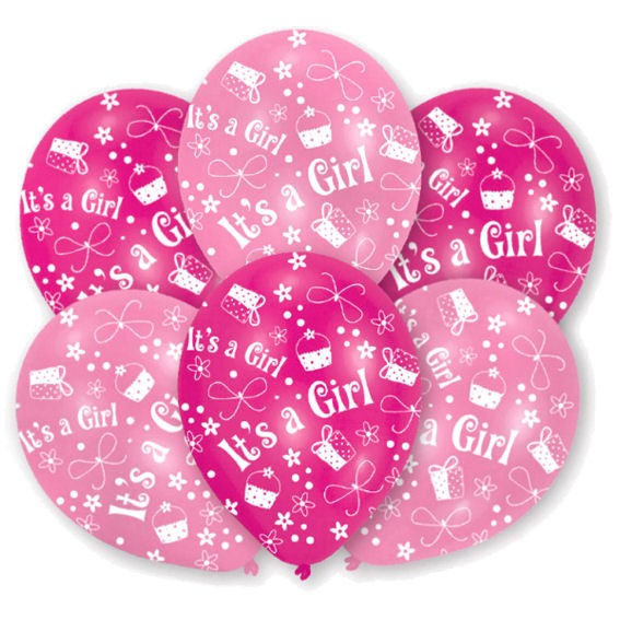 'It's a Girl - Global' Latex-Rundballons im 6er Pack.