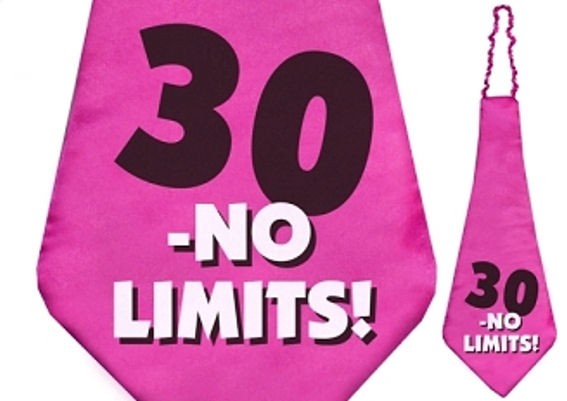 '30 - No Limits!' Krawatte zum 30. Geburtstag, extrabreit, ca. 59 cm lang