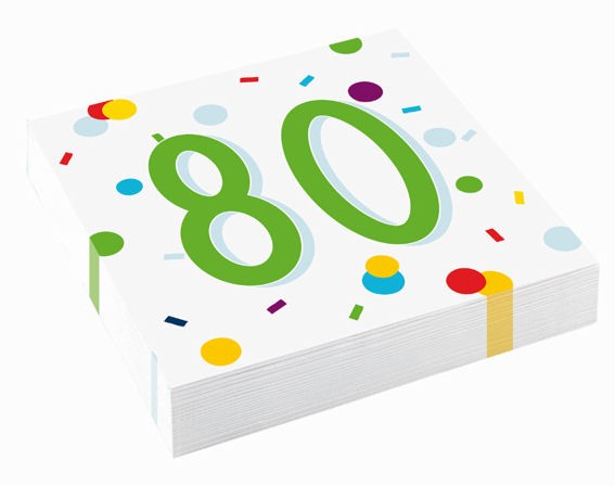 Servietten 'Confetti Birthday 80', 3-lagig, 20er-Pack.