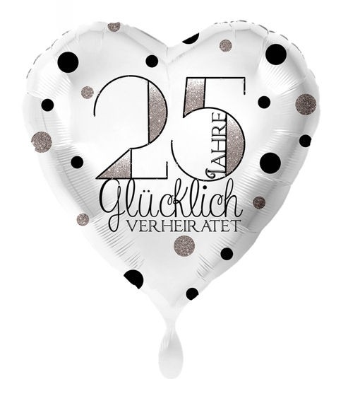 Folien-Herzballon (A) '25 Jahre Glücklich', ca. 43 cm