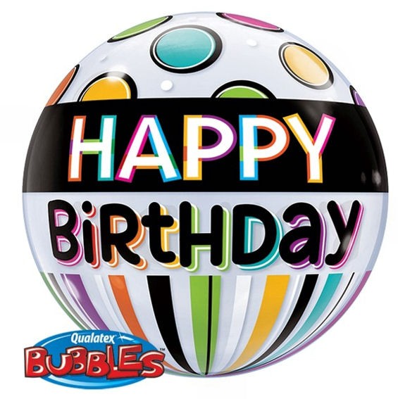 'Birthday Black Band and Dots' QUALATEX Single Bubble (F) 22in/56 cm, mit Ventil
