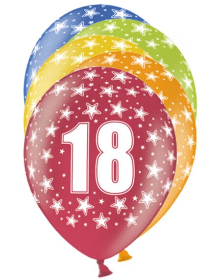 Latex-Rundballon 'Zahl 18', metallic-bunt, im 6er Pack.