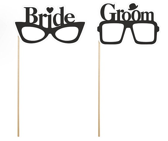 'Bride + Groom-Glasses / Brillen' im 2er-Pack., 24 cm, Papierartikel auf Holzsta