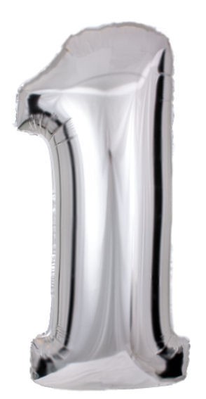 'Zahl 1', silber, Mini-Folienballon mit Ventil ca. 14" / 35 cm