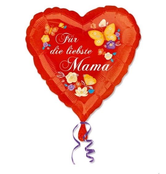 Folien-Herzballon (A) 'Für die liebste Mama', ca. 43 cm Ø