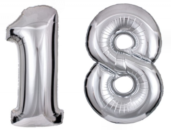 Folien-Zahlenballons (2 x G), silber - XXL - 18, Gas geeignet