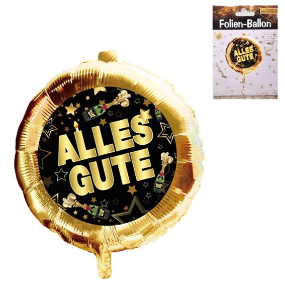 Folien-Rundballon (A) 'Alles Gute' schwarz-gold, ca. 45 cm