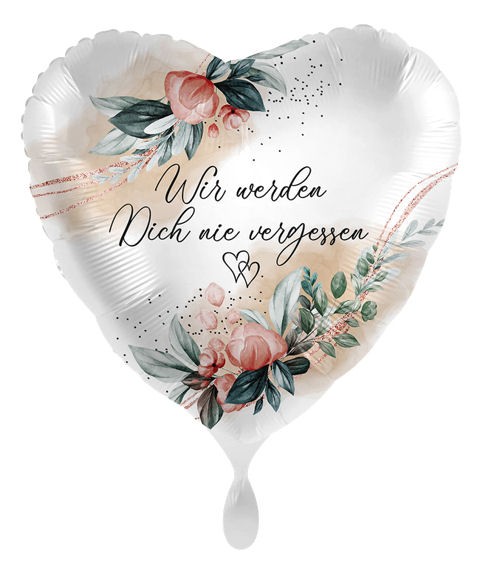 Folien-Herzballon (A) 'Never forget - Wir werden dich nie vergessen', ca. 43 cm
