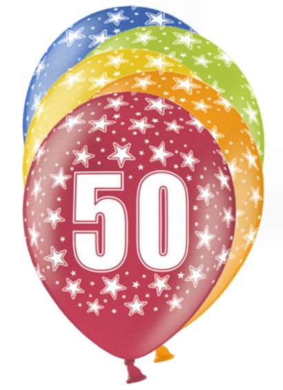 Zahlen-Luftballon 'Zahl 50' metallic-bunt, im 6er-Pack.