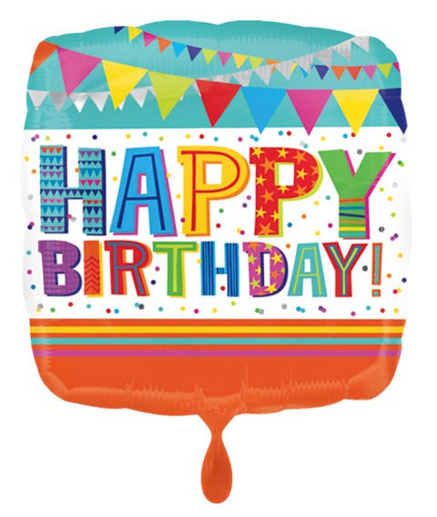 Folien-Squareballoon (A) 'Bright & Bold Happy Birthday', ca.  43 cm