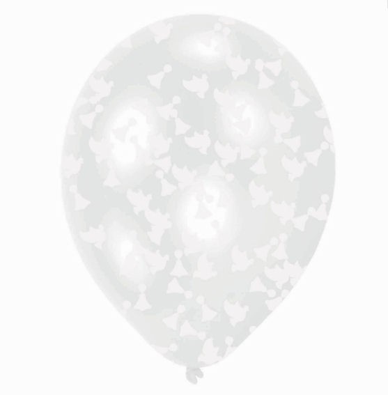 'Confetti-Balloons - Wedding' 11", 6 transp. Ballons mit Tauben+Glocken-Konfetti
