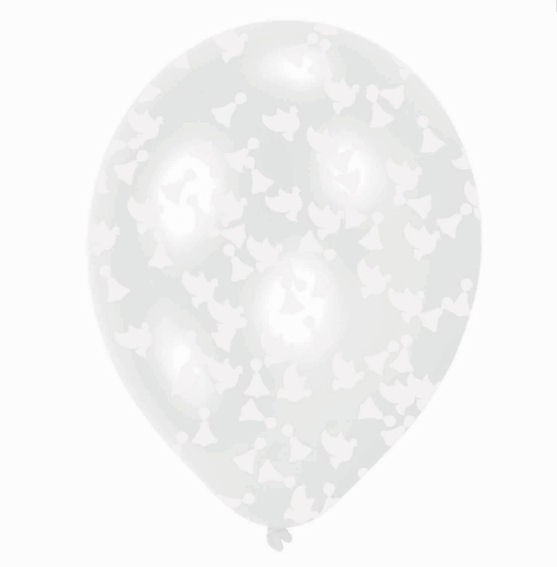'Confetti-Balloons - Wedding' 11", 6 transp. Ballons mit Tauben+Glocken-Konfetti