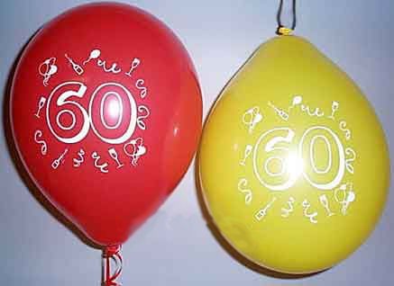 Latex-Rundballon im 10er Pack. mit Aufdruck 'Zahl 60'