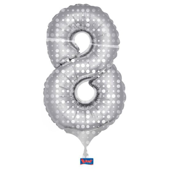 Folien-Zahlenballon (G), 'Dots' silber/weiß - XXL - 8, Gas geeignet
