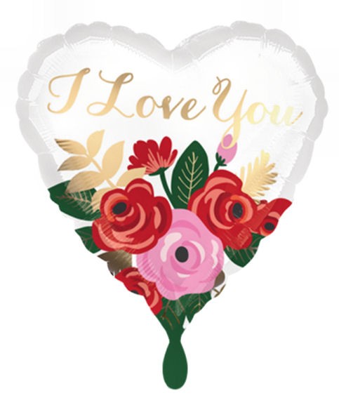 Folien-Herzballon (A) 'I Love You - Rose Bouquet', ca. 43 cm Ø