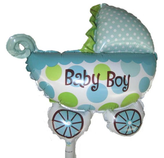 Mini-Folien-LUFTballon 'Kinderwagen - Baby Boy' mit Ventil