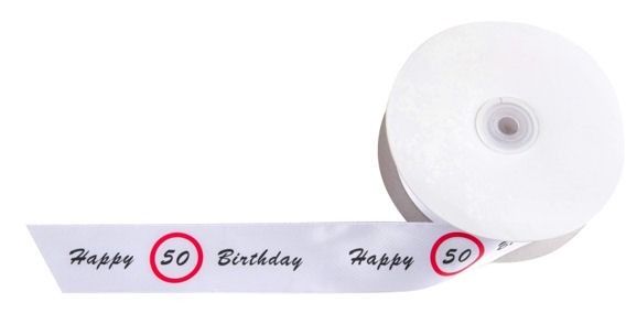 'Verkehrszeichen - Happy 50 Birthday' Schleifenband ca. 4 cm breit, METERWARE