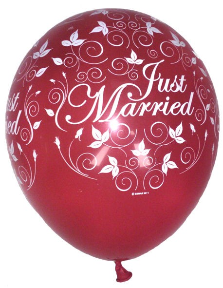 1 Stück 'JUST MARRIED' Latex-Rundballon, rot mit weißem Druck