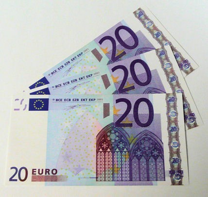 1 Stück '20er Euro-Ersatz-Schein' 125%, einseitig, Spielgeld