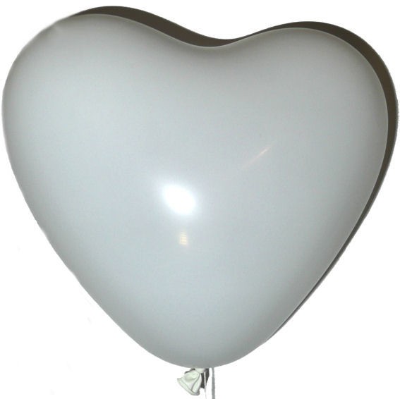 100 Herzballons, mittelgroß, weiß, ca. 25 cm Ø, ca. 60 cm Umfang,