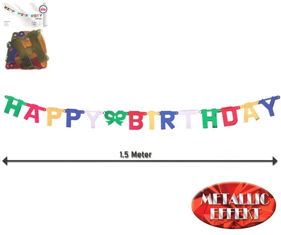 'Happy Birthday' Schriftzug-Girlande/Buchstabenkette, ca. 1,5 m x 11 cm