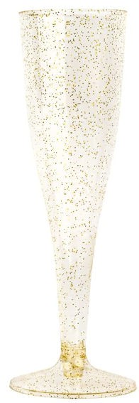 20 Stück Sektgläser aus Kunststoff mit Goldglitter, 2-tlg., Mehrweg