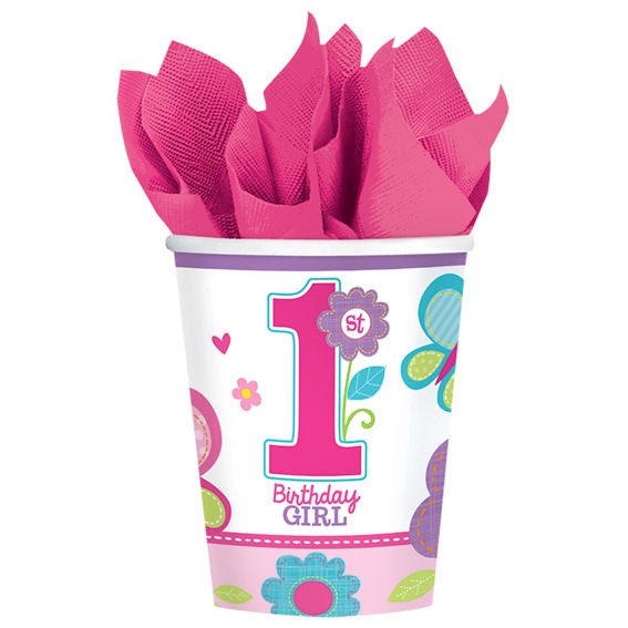 8 Party-Pappbecher für 250 ml-Inhalt 'Sweet Birthday Girl'