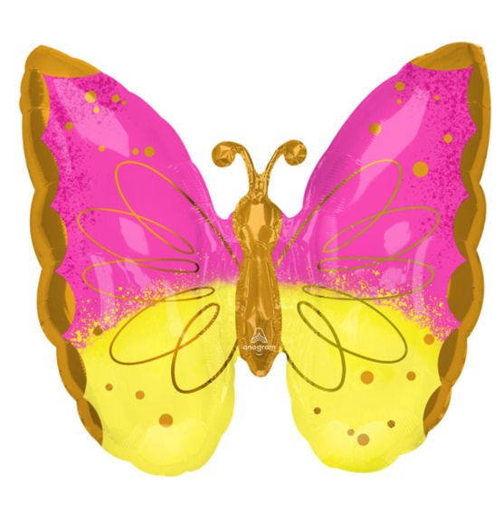 FolienballonShape (F) 'Pink & Yellow Butterfly - Schmetterling', ca. 63 cm