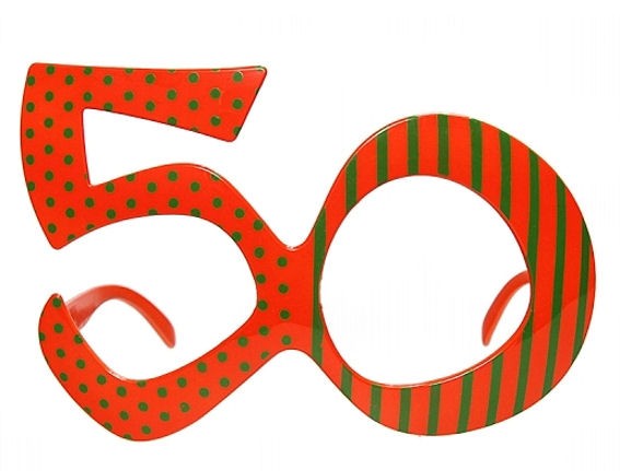 '50' - Brille, Party-Brille/Gag-Brille in Zahlen-Form, orange