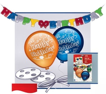 'Happy Birthday' Deko-Set: mit Ballons, Girlande & Befest.-Material, 21-tlg.