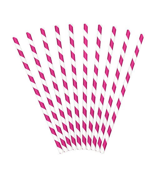 Papier-Strohhalme im 10er-Pack., pink-weiß, Länge: ca. 19,5 cm, ca. 5 mm Ø