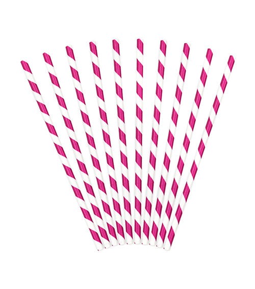Papier-Strohhalme im 10er-Pack., pink-weiß, Länge: ca. 19,5 cm, ca. 5 mm Ø