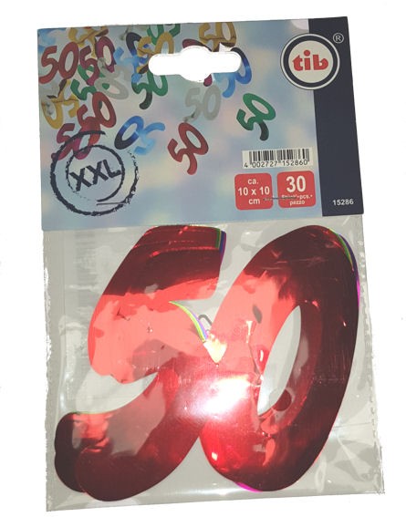 'Zahlen 50' XXL-Konfetti, bunt, ca. 10 x 10 cm, 30 Stück im SB-Btl.