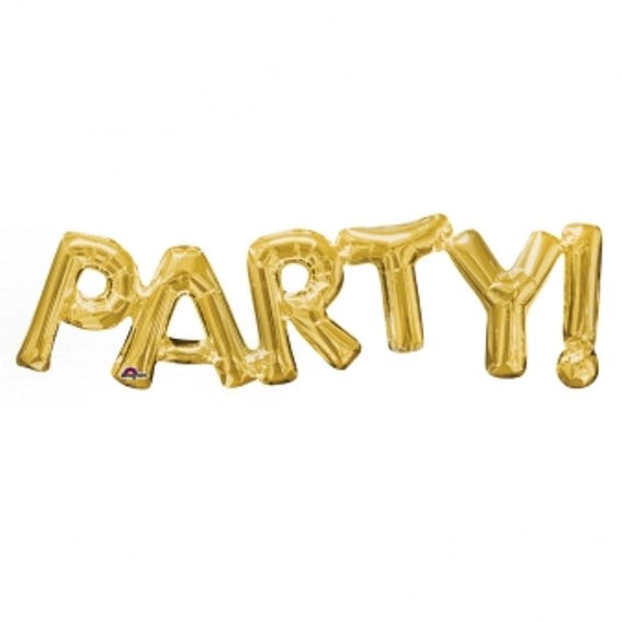 Folien-LUFTballon Schriftzug / Wort 'PARTY!' ca. 83 x 22 cm, gold, nur für Luftf
