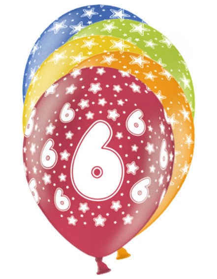 Latex-Rundballon 'Zahl 6', bunt, im 6er Pack.