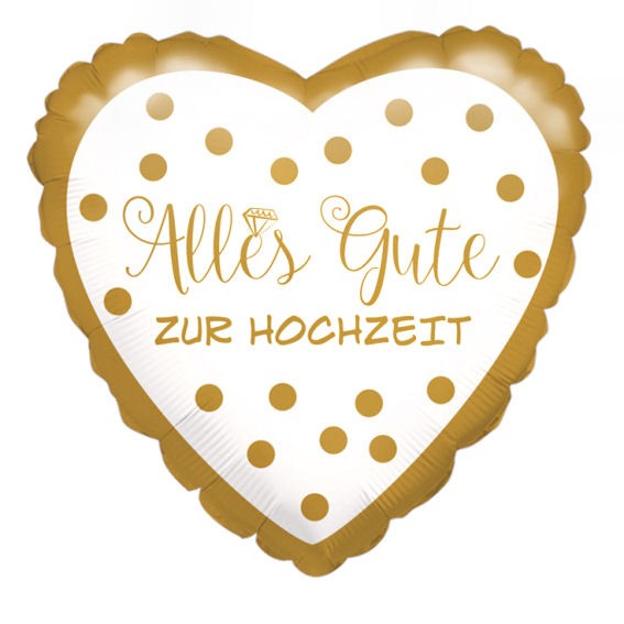 Folien-Herzballon (A) 'Alles Gute zur Hochzeit - goldene Punkte' ca. 43 cm