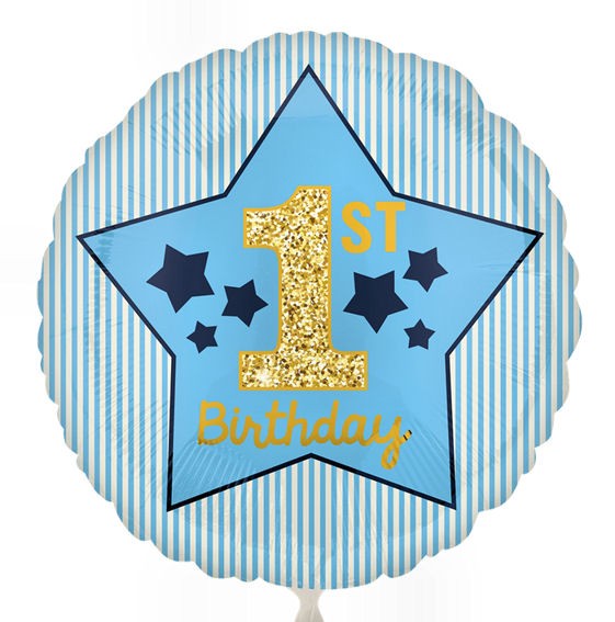 Folien-Rundballon (A) 'Boy 1st Birthday Blue & Gold ', ca.  43 cm
