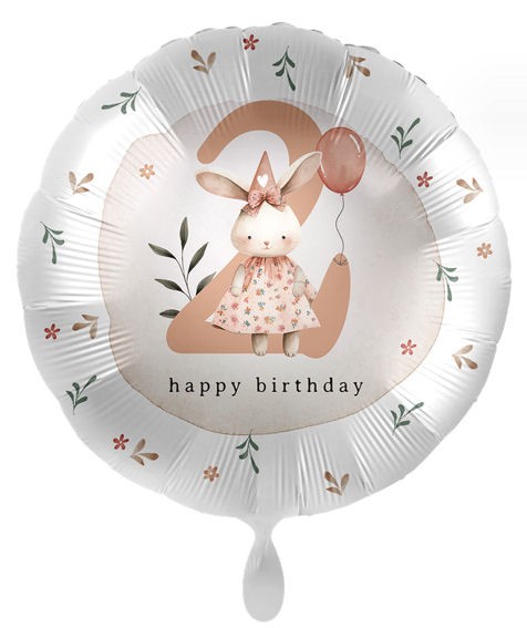 Folien-Rundballon (A) 'Girl - Zahl 2 Hase', ca. 43 cm Ø