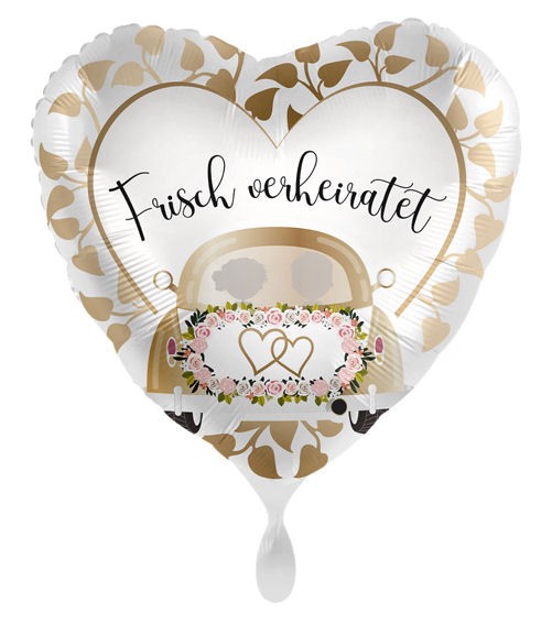 Folien-Herzballon (A) 'Just Married Weddingcar - Frisch Verheiratet', ca. 43 cm