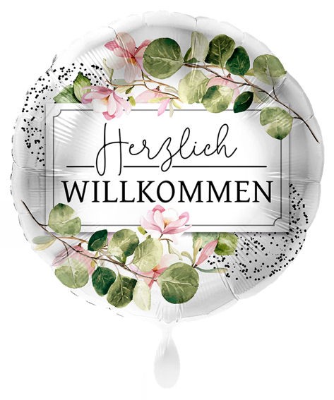 Folien-Rundballon (A) 'Herzlich Willkommen - Greenery', ca. 43 cm Ø