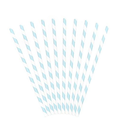Papier-Strohhalme im 10er-Pack., hellblau-weiß, Länge: ca. 19,5 cm, ca. 5 mm Ø