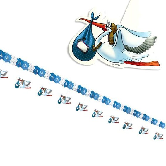 'It's a Boy - Storch' Wabenpapier-Girlande mit Deko, blau-weiß, ca. 4 mtr.