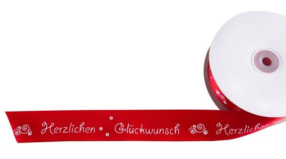 'Herzlichen Glückwunsch' rot, Schleifenband ca. 4 cm breit, METERWARE
